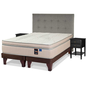 Cama Europea Flex Base Dividida Súper King Máximo Cobre + Respaldo Design Gris + 2 Veladores Rover