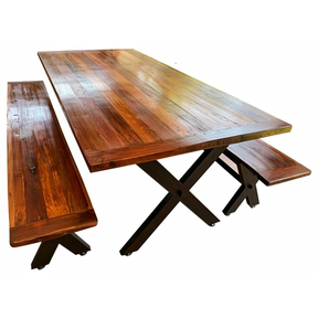 Mesa Roble Fierro X con bancas 180x100cm