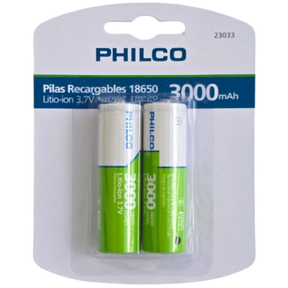 Pack 2 Pilas Recargables 18650 Philco 3000mha Litio-Ion